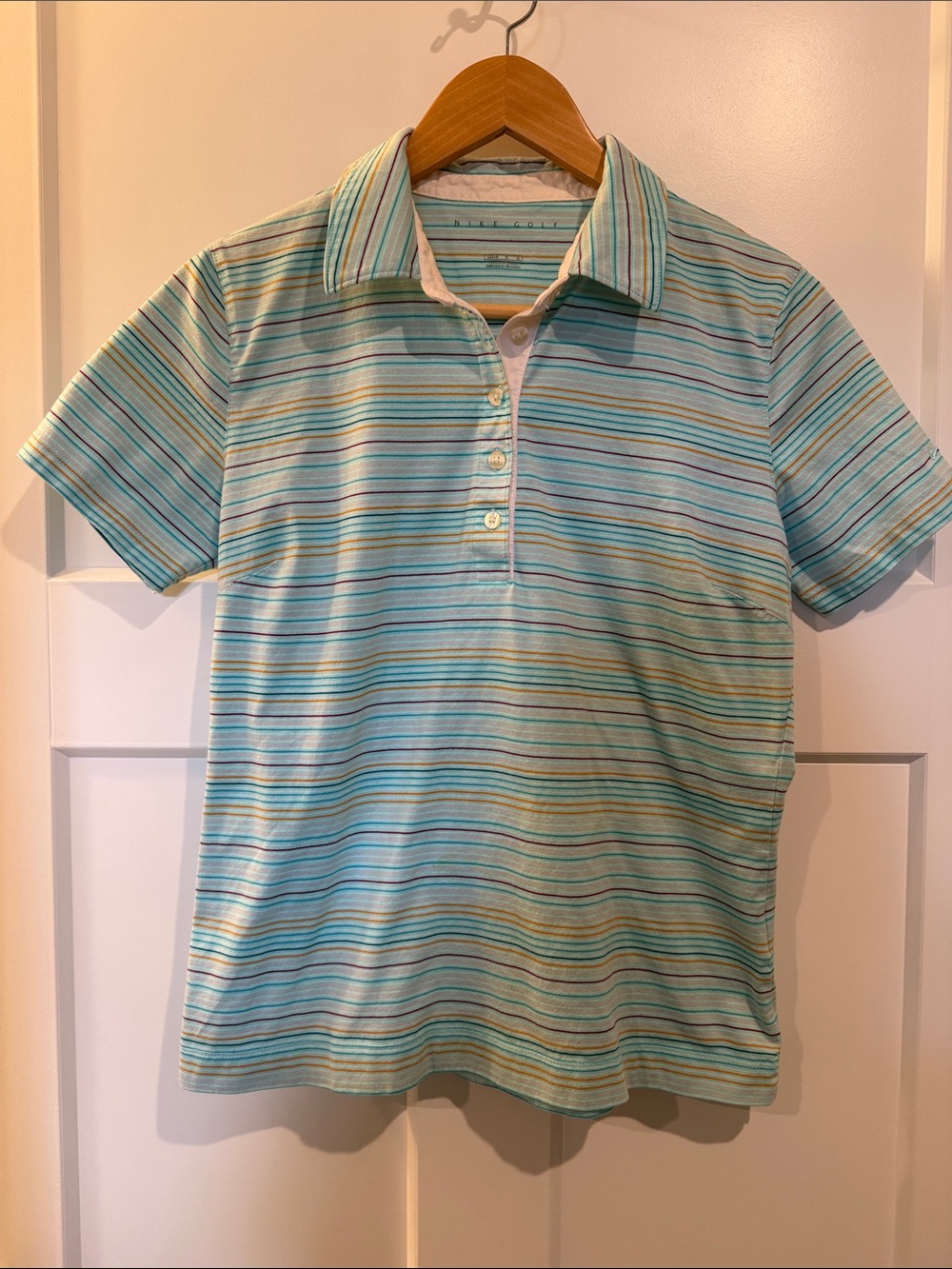 Nike Golf Striped Polo in Aqua, Teal & White Size Large